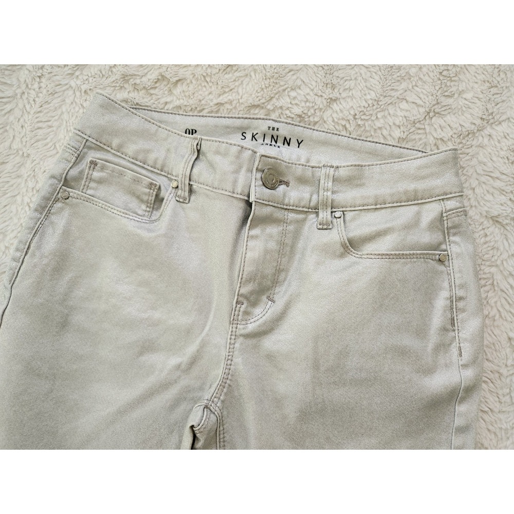 White House Black Market The Skinny Ankle Jeans Womens 0P Silver Metallic Coated